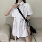 Mock Two-piece Short-sleeve Mini Shirt Dress