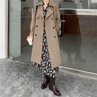 Long-sleeve Plain Tie-waist Trench Jacket