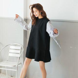 Stripe Panel Ruffle Hem Pullover Dress