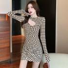 Mock Two-piece Checkerboard Cutout Mini Bodycon Dress