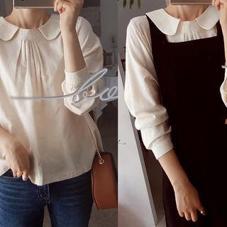 Pleated-front Button-black Blouse