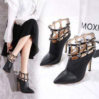High Heel Perforated Ankle Boots