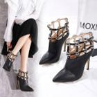 High Heel Perforated Ankle Boots