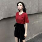 Plain Short-sleeve T-shirt / Side Tie Mini Skirt