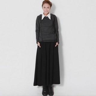 Elastic-waist Long Skirt Black - One Size