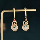 Faux Gemstone Alloy Dangle Earring Cp242 - Gold & White - One Size
