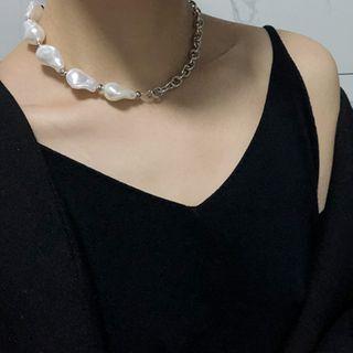 Asymmetric Faux Pearl Alloy Choker As Shown In Figure - One Size