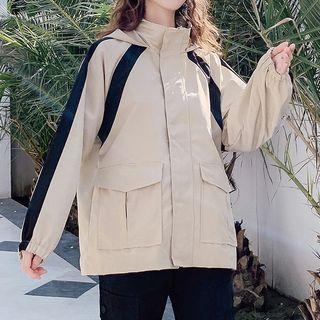 Couple Matching Color Block Hooded Zip Jacket / Straight-cut Pants