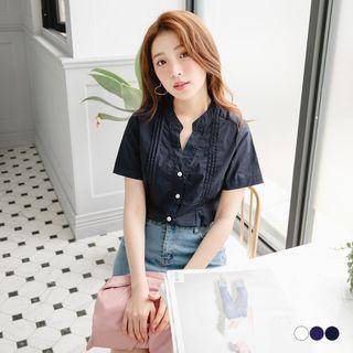 Flat Pressed Pleated Mandarin Collared Blouse