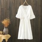 Mock Two Piece Short-sleeve A-line Dress White - One Size