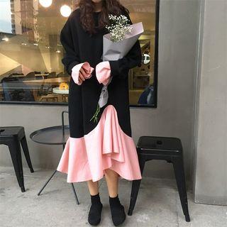 Color Block Midi Mermaid Dress Black - One Size
