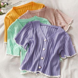 Contrasted Button-down Light Knit Top In 6 Colors