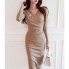 Shirred-trim Wrap-front Dress