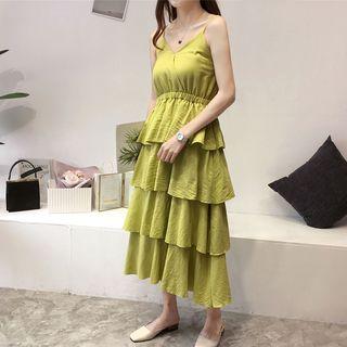 V-neck Spaghetti Strap Midi Tiered Dress