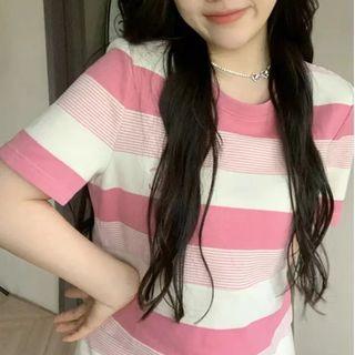 Set: Short-sleeve Striped T-shirt + Mini Pencil Skirt