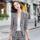 Elbow-sleeve Plaid Blazer / Cropped Straight Leg Pants / Set