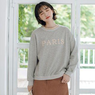 Long-sleeve Lettering Pullover Gray - One Size