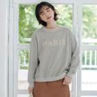 Long-sleeve Lettering Pullover Gray - One Size