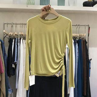 Drawstring Plain Long-sleeve Top