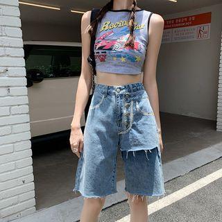 Distressed Washed Denim Shorts / Wide Leg Jeans