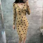 Long-sleeve Heart Print Twisted Midi Dress