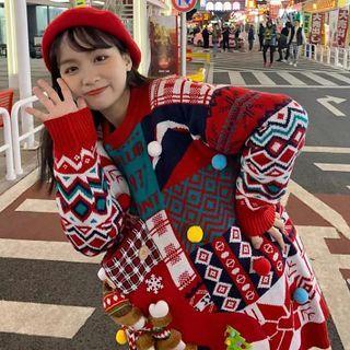 Christmas Panel Sweater Red - One Size
