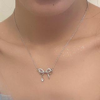 Bow Rhinestone Pendant Alloy Necklace Jml5106 - Silver - One Size