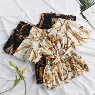 Print Short-sleeve Tie-waist Top