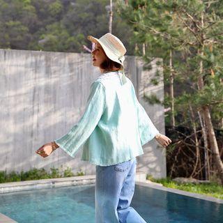 Fringed Linen Open Blazer