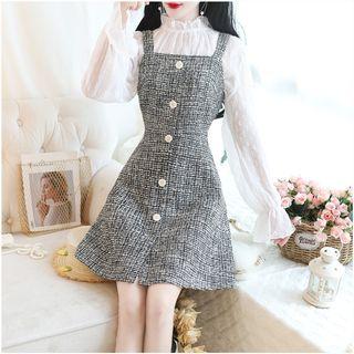 Set: Ruffled Blouse + Sleeveless Buttoned Dress