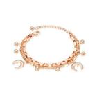 Fashion Simple Plated Rose Gold Moon Round Bead Double 316l Stainless Steel Bracelet Rose Gold - One Size