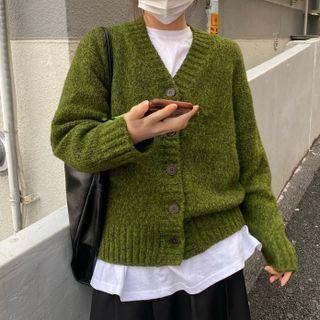 Long-sleeve V-neck Color-block Cardigan