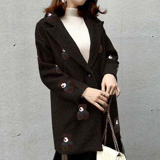 Bear Embroidered Open-front Coat