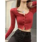 Long-sleeve Cropped T-shirt Red - One Size