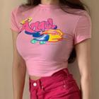 Short-sleeve Cropped T-shirt Pink - One Size