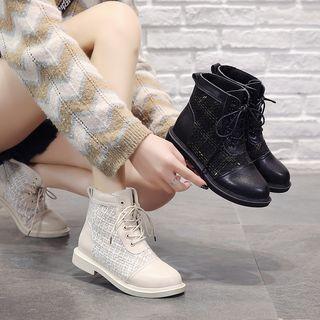 Tweed-panel Lace-up Short Boots