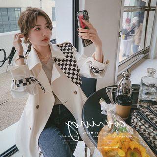Chessboard Pattern Panel Trench Jacket