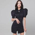 Set: Puff-sleeve Shirtdress + Bow Tie