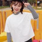 Set: Striped Long Sleeve T-shirt + Embroidered Short Sleeve T-shirt