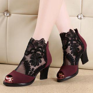 Block Heel Peep-toe Lace Ankle Boots