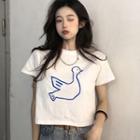 Round-neck Duck Print Cropped Top