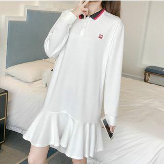 Panel Long-sleeve Knit Polo Dress