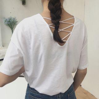 Plain Short-sleeve Loose-fit Top
