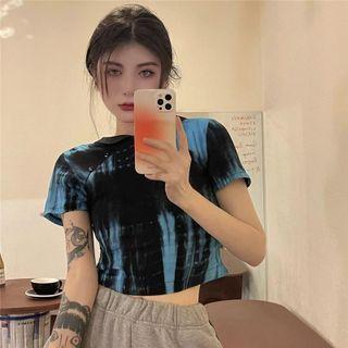 Short-sleeve Tie-dyed Slim-fit Cropped Top