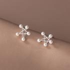 Faux Pearl Star Stud Earring 1 Pair - S925 Silver - Silver - One Size