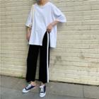 Elbow-sleeve Plain T-shirt / Wide Leg Pants