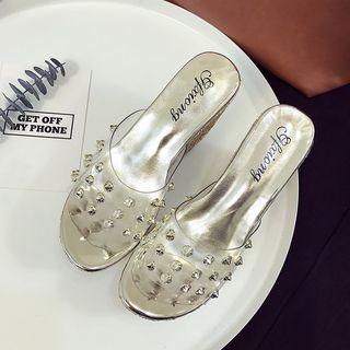 Studded Wedge Slide Sandals