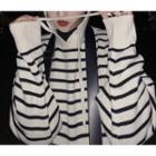 Striped Knit Hoodie Black Stripe - White - One Size
