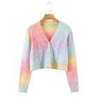 Rainbow Cropped Knit Cardigan As Shown In Figure - One Size