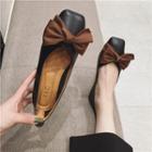 Bow-accent Faux Leather Square Toe Flats